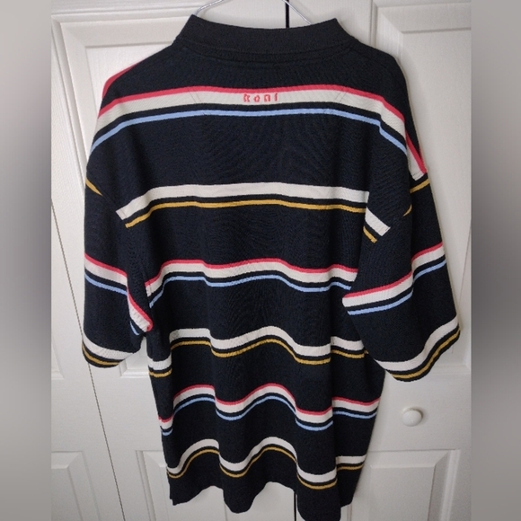 KARL KANI JEANS Polo Shirt Hip Hop Vintage White Black Gold Blue Red Striped 2XL - Picture 3 of 6